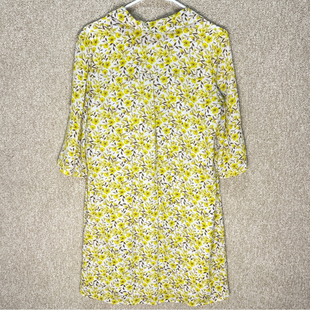 Imperfect yellow floral pocket dress vneck pointed collar lined bright bohemian - Picture 12 of 16